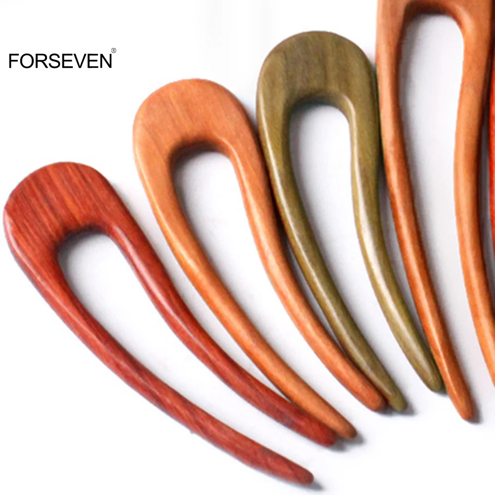 U-Shaped Hair Sticks Forks Wooden Handmade Chinese Cheongsam Clothes Hairpin Clips Hair Accessories Women Hair Styling Pins