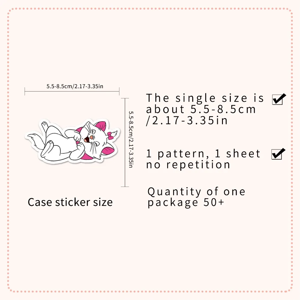 50 stks Disney Klassieke Cartoon De Aristocats Karakter Marie Kat Cartoon Graffiti Stickers kinderen DIY Speelgoed Decoratie Decals