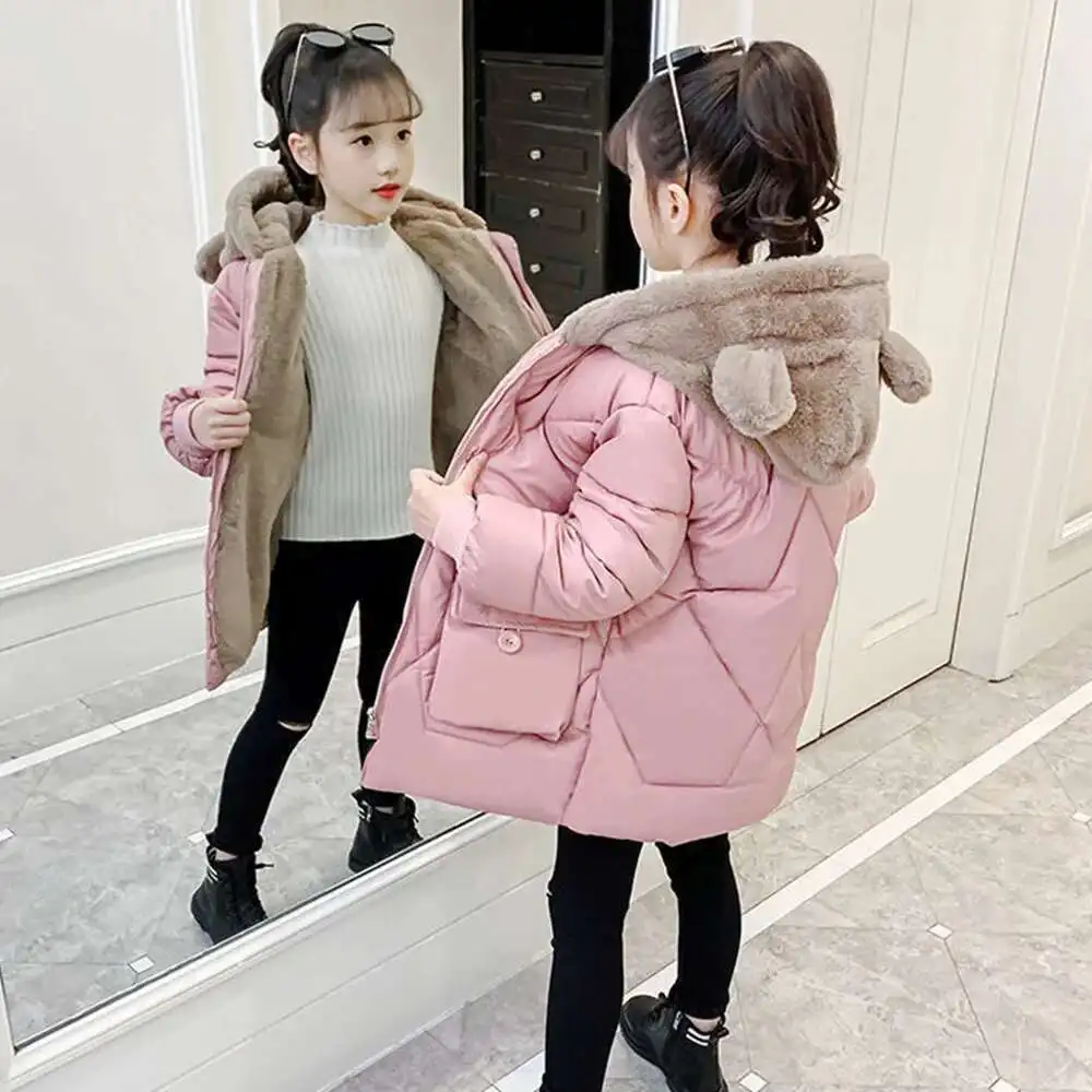 

Children Winter Down Cotton Jacket Plus velvet toddler Girl Clothing Kids Clothes Parka Hooded faux fur Coat Snowsuit Outerwear