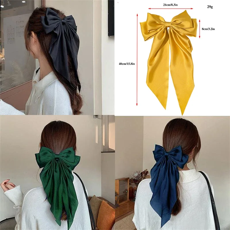 Bow Large Ribbon Bowknot Hairpin Women Girls Big Bow Headband Solid Color Hair Clip Two-layer Satin Barrettes Hair Accessories