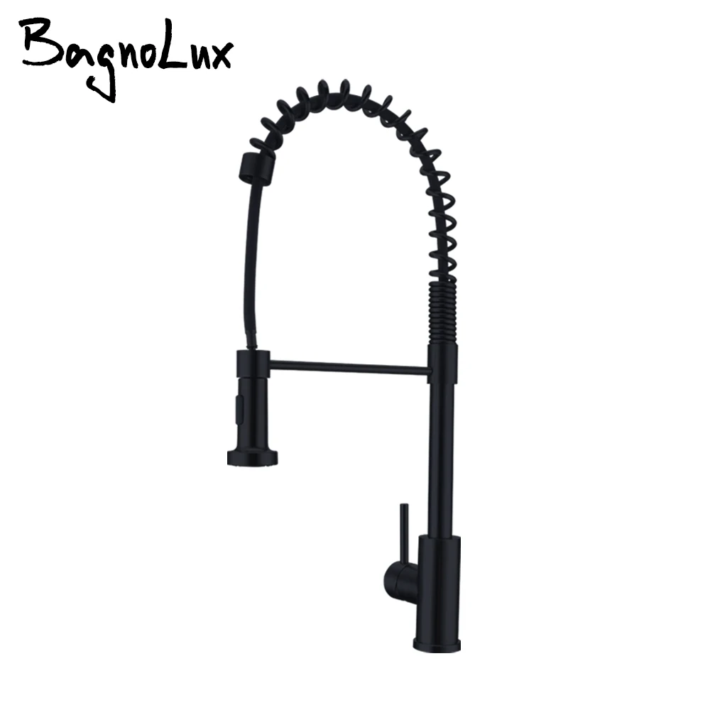 

Matte Black Kitchen Faucet Single Handle Pull Out Kitchen Tap Spring Design 360 Degree Rotate Hot and Cold Sink Mixer