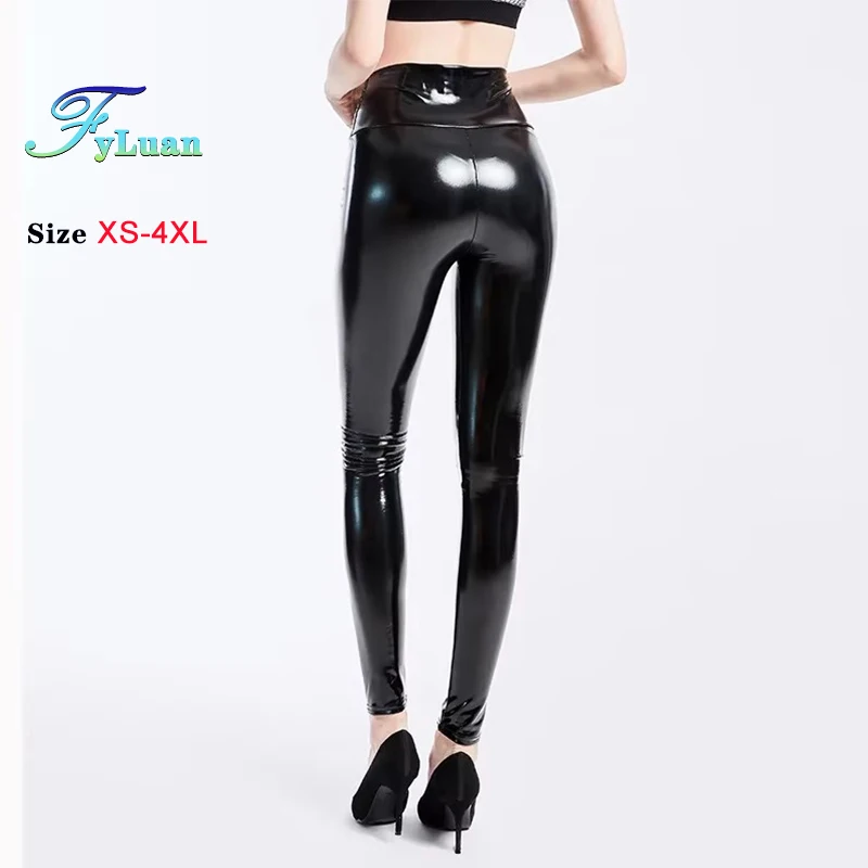 

Новые блестящие черные женские леггинсы, брюки для дискотеки, танцевальные узкие уличные брюки из искусственной кожи, прямые брюки, тонкие брюки с высокой талией и мокрым эффектом