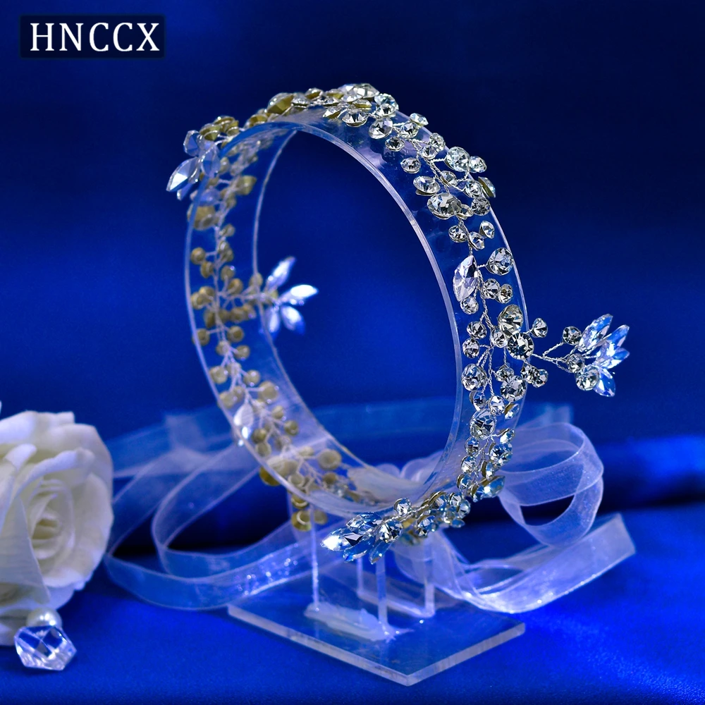 HNCCX-عصابة رأس بحجر الراين للزفاف للنساء ، غطاء رأس لامع ، لون فضي ، إكسسوارات شعر ، غطاء رأس للزفاف ، CP259