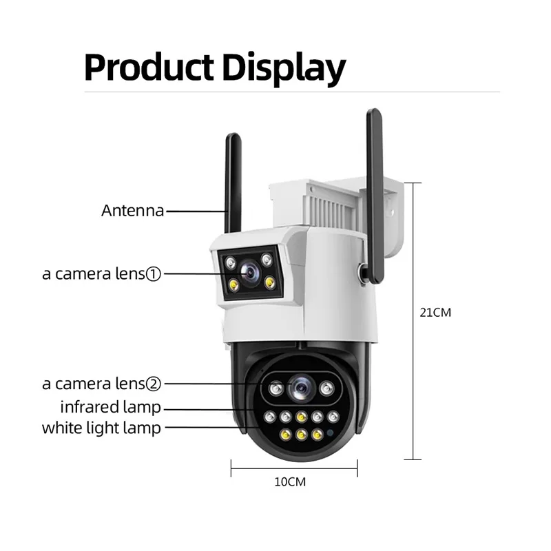 Télécommande de téléphone portable 360 ​ ​ Pas d'angle mort double objectif 5MP HD vision nocturne extérieure double écran caméra de surveillance caméra IP Audio