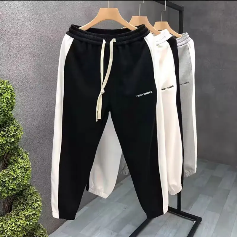 

Trendy Men's Casual Straight Leg Pants plus Size American Sle Sweatpants Bla High Street Sports Trousers Youth Faion