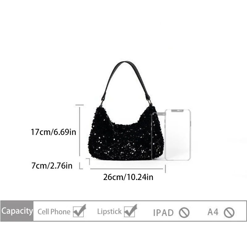 Sequin Underarm Bag Women 2024Luxury Designer Shoulder Bag Korean Fashion Shiny Party Handbag Evening Clutch Female Mobile Purse