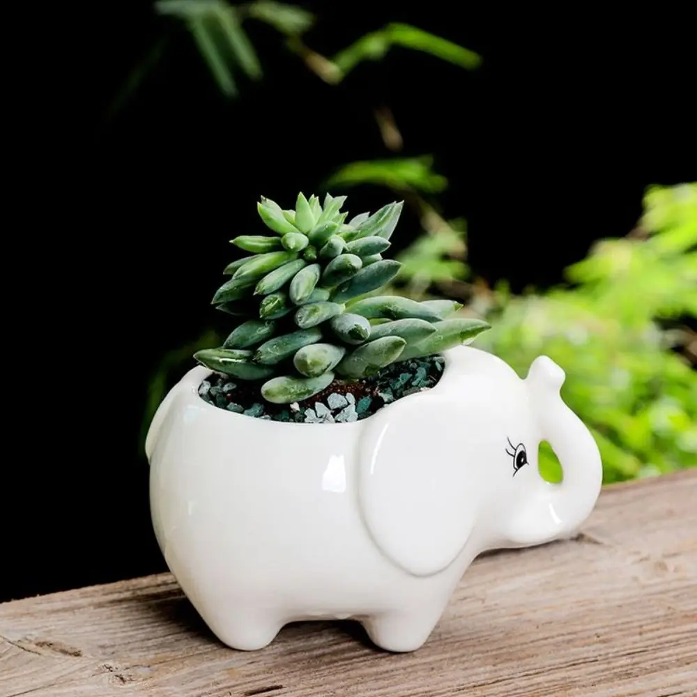 Portable Handmade Hippo Flower Pot Cartoon Lovely Elephant Flowerpot Ceramic Desktop Potted Ornament Garden