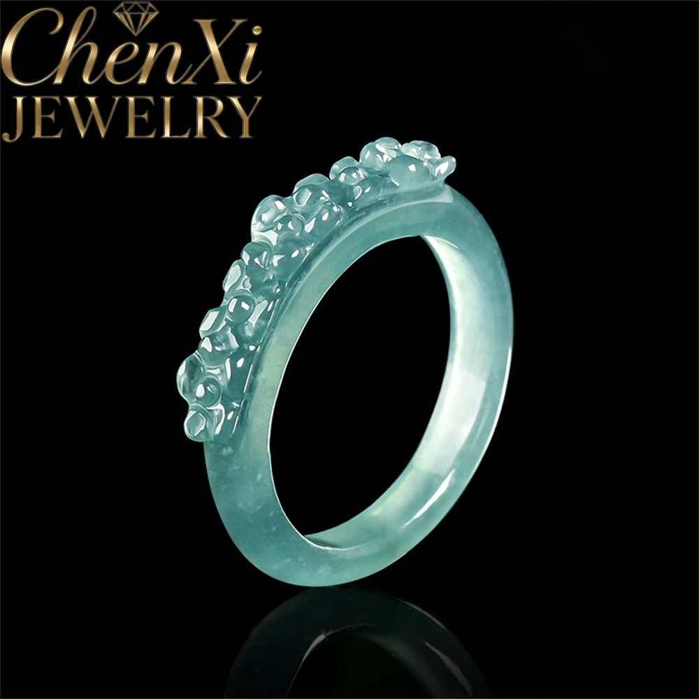 

Натуральное кольцо из нефрита цвета ледяной воды с трехмерным изображением цветка персика, роскошное, модное, изысканное ювелирное украшение, превосходный подарок