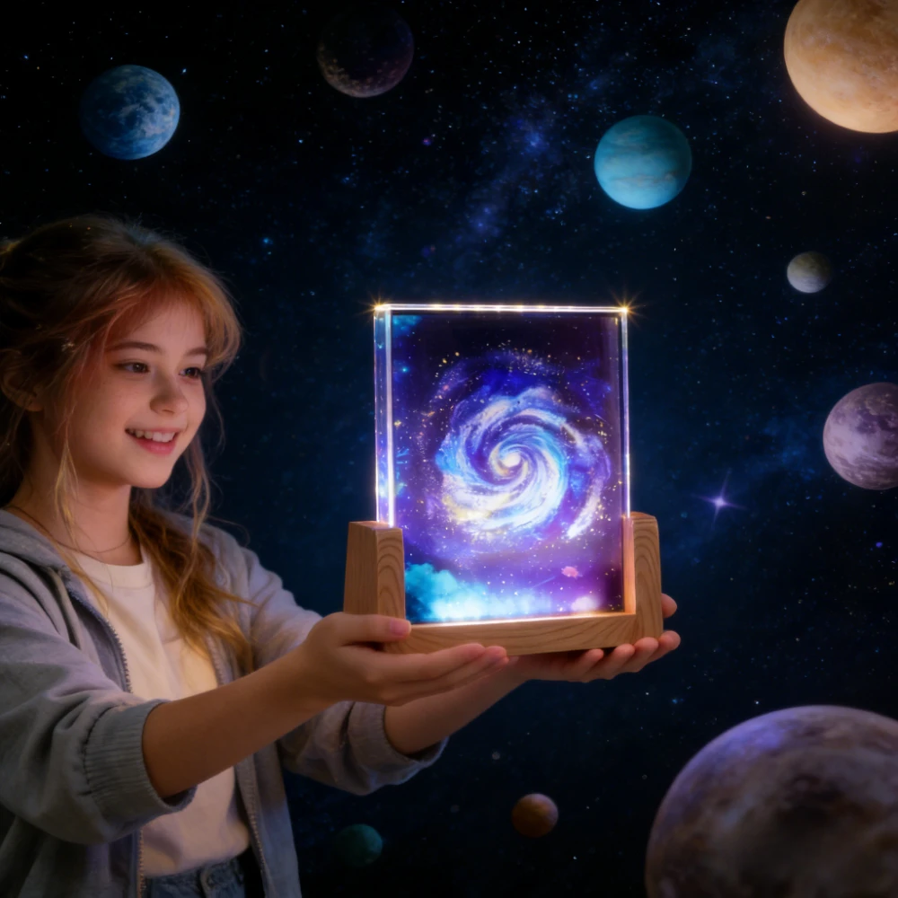 Creative and Adorable Space-themed Glowing Night Light, Ambient Planet Bedside Lamp, UV Printed Crystal Desktop Ornament,gift