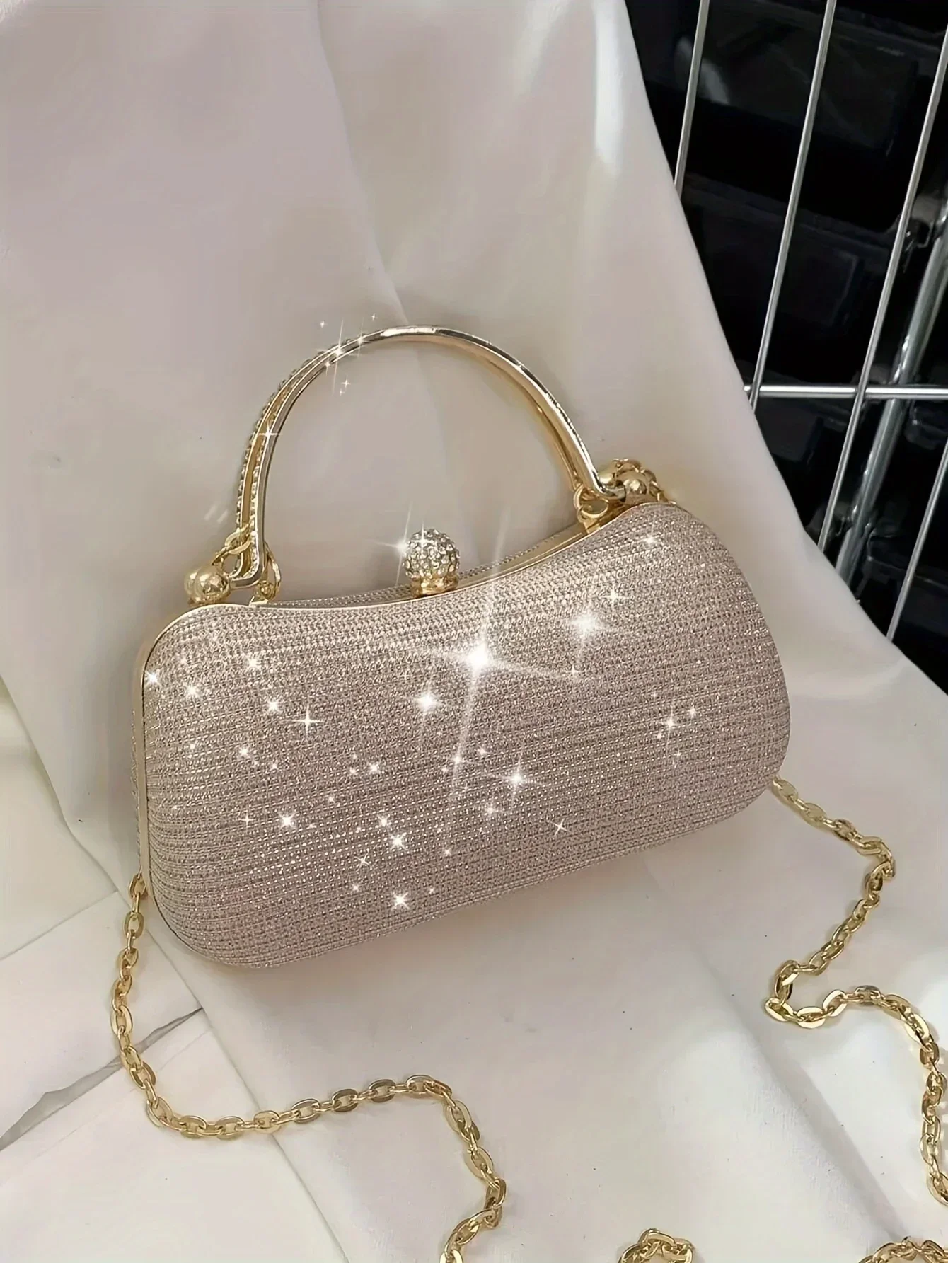 Glänzende Mini-Abendtasche, Geldbörse mit Strass-Kette, luxuriöse Glitzer-Bankett-Handtasche, perfekt für Party, Hochzeit, Abschlussball, Abendessen/Bankett – Detail 1
