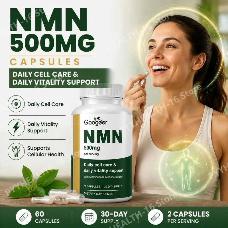 Googeer NMN 500mg Capsules Sustained Energy Endurance Support with Nicotinamide Mononucleotide, Daily Cell Care, 60 Capsules