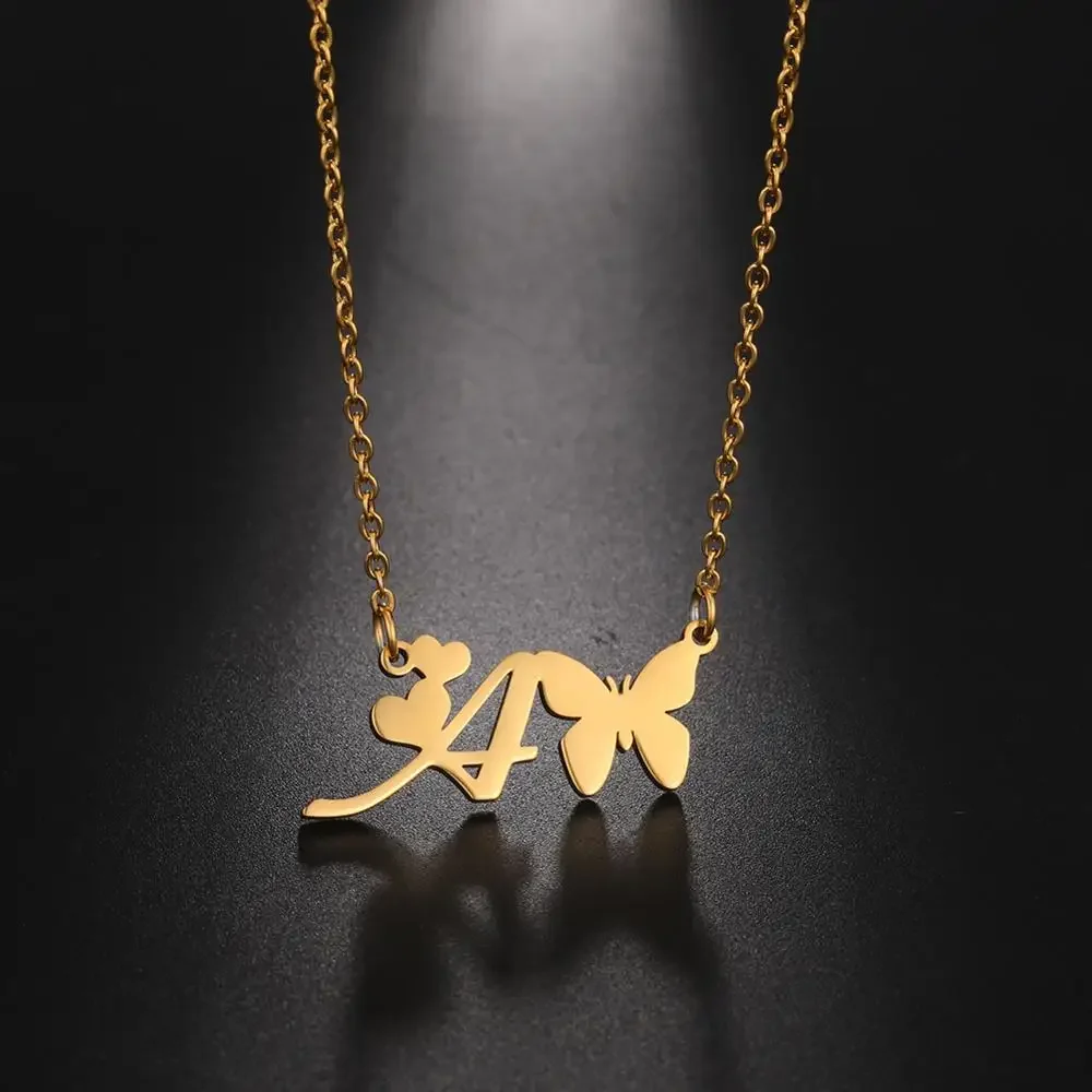 Cazaor A-Z Letters Butterfly Pendant Necklace Gold Color Stainlesss Steel Chain For Women Anniversary Gift Fashion Jewelry