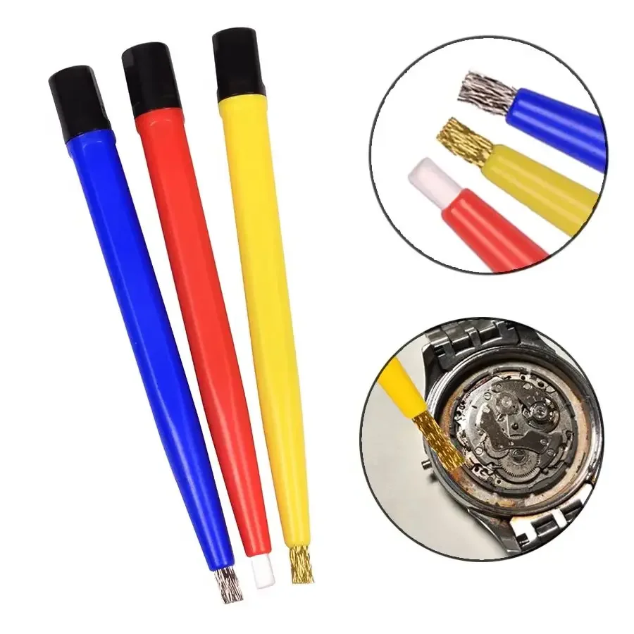 HOT Watch Movement Rust Removal Brush Pen Glass Fiber / Brass /Steel Wire Brush Pen Shape Watch Parts Polishing Cleaning Tool