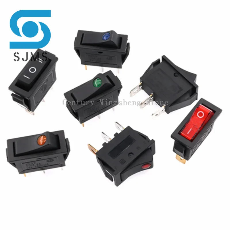 2PCS KCD3 220V ON/OFF SPST 13.5*31MM Rocker Switch Single Pole Single Throw 2 Position 20A 125VAC With LED Light