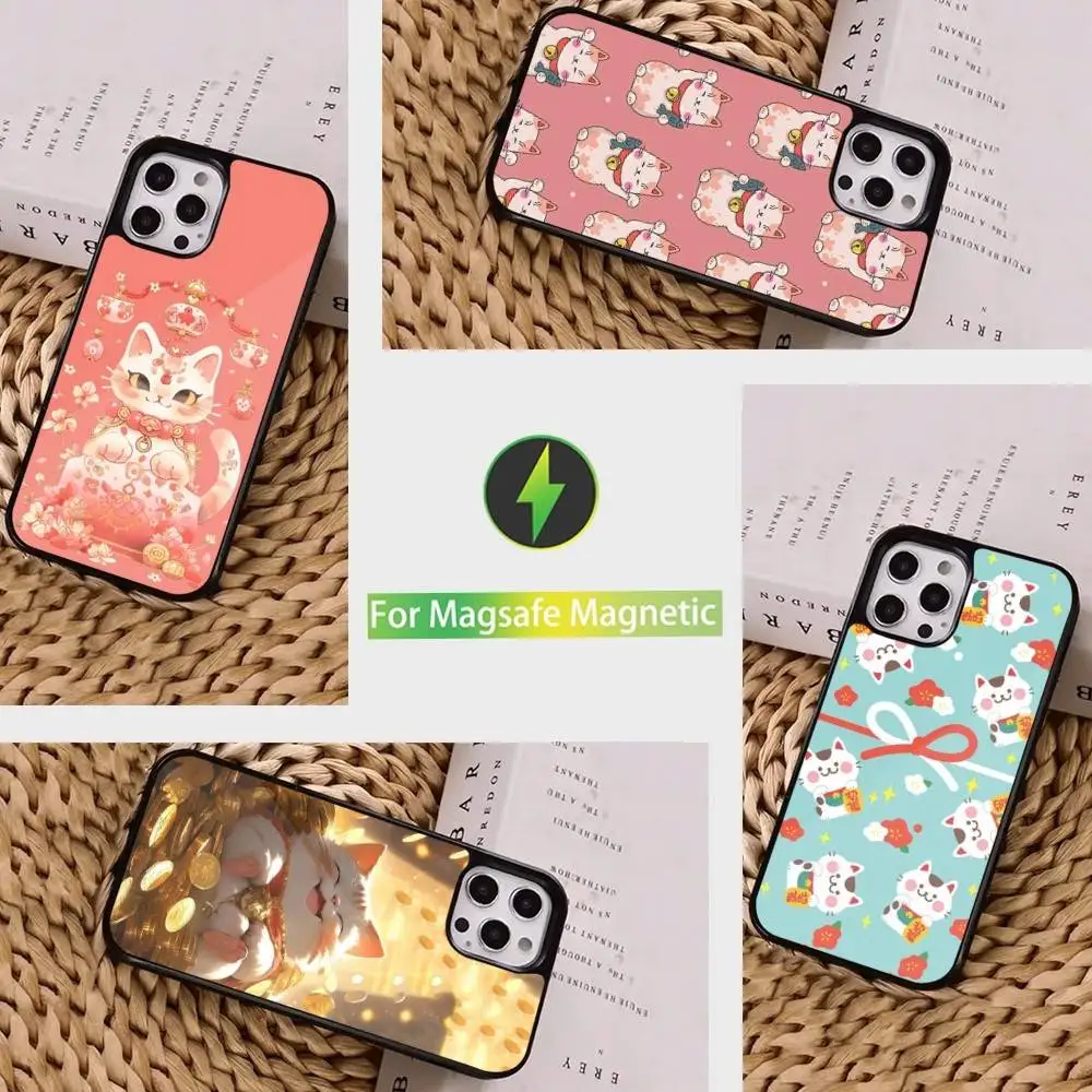 

Cute Lucky Cat Cartoon Phone Case For iPhone 16,15,14,13,12,11,Pro,Max,Plus,Mini, Magsafe,Magnetic Wireless Charging Case