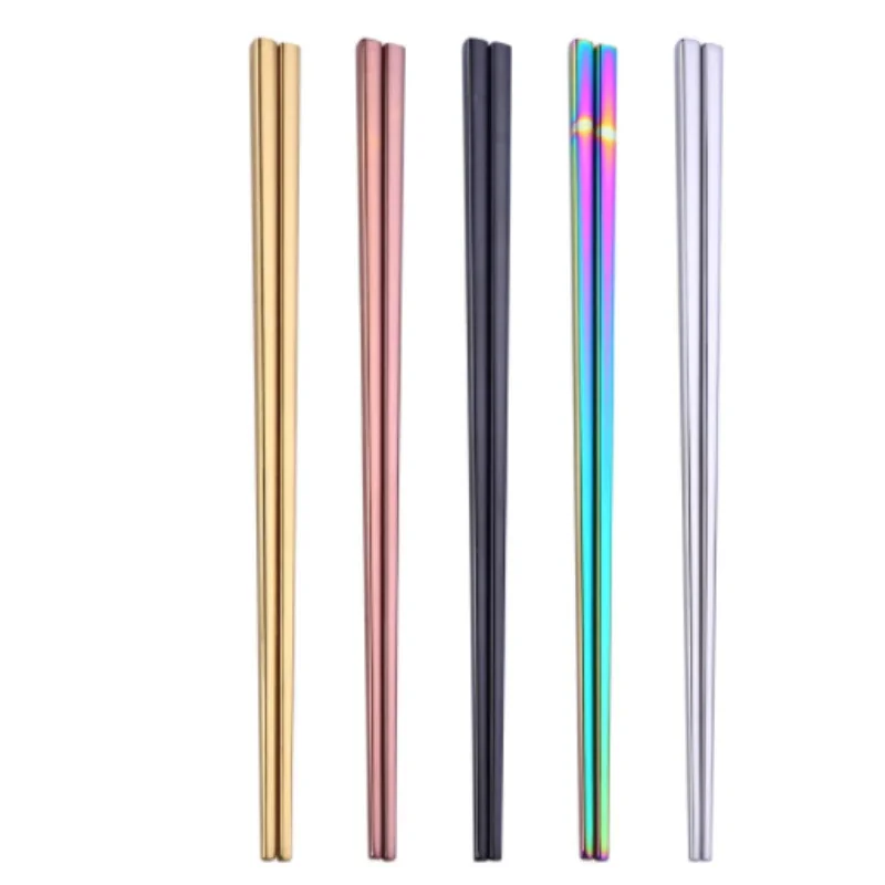 1 Pair Stainless Steel Chopsticks Portable Non-slip Food Sticks Tableware 23cm Chinese Chopsticks Tableware Kitchen Tools