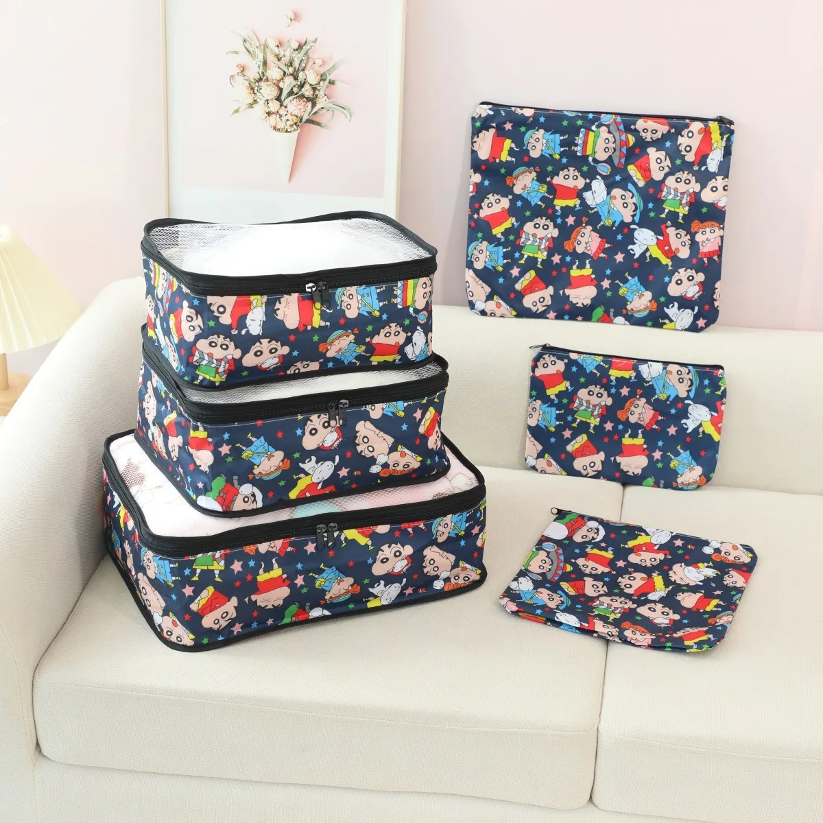 

6pcs/set Crayon Shin-chan Storage Box Waterproof Travel Storage Bag Kawaii Hello Kitty Underwear Apparel Storage Organizing Bag