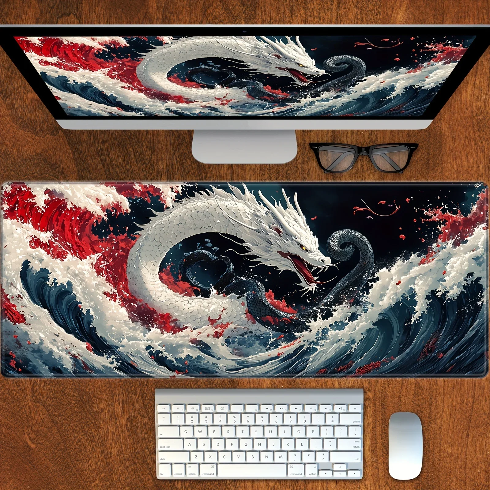 

Коврик для мыши с дизайном дракона, моющийся большой игровой коврик для мыши с прошитыми краями, нескользящий для полной клавиатуры и мыши, офисный домашний настольный коврик