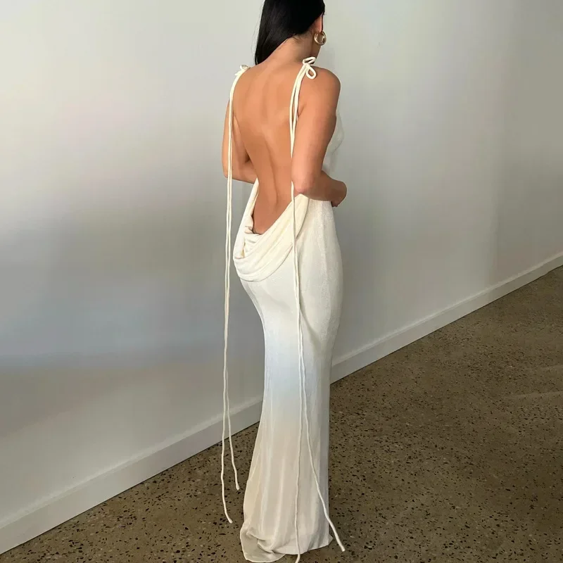 Sexy Backless Women Bandage Long Dress for Club Party Night Gown Vestido Chic Elegant Spaghetii Strap Dress Summer Beach Dress