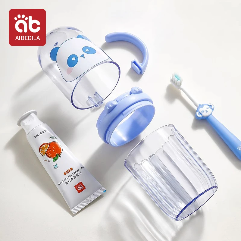 AIBEDILA-taza para enjuague bucal, taza para cepillo de dientes para niños, soporte portátil para cepillo de dientes de viaje para bebé, juego de contenedores para cepillos de dientes desmontables