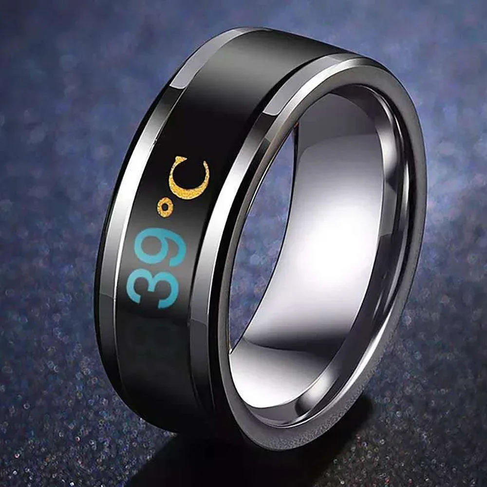 Intelligent Warm Display Ring Stainless Steel Creative Couple Finger Jewelry Body Temperature Changesr Ring Drop Shipping