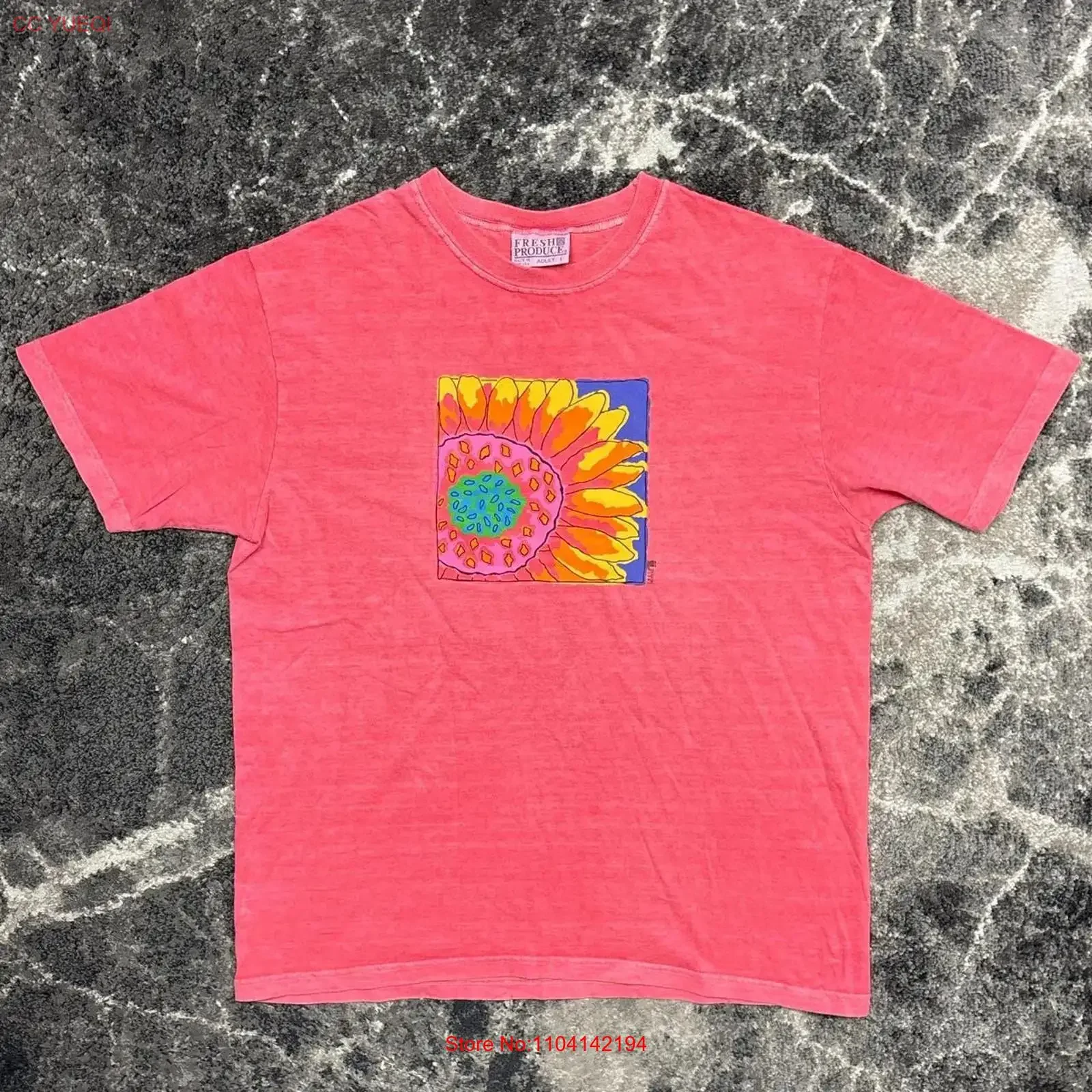 Vintage ArT T Shirt Mens Large 90s Y2K Fresh Produce Flowers Sunflower Nature Pink vintage Washed streetwear fashion Breathable