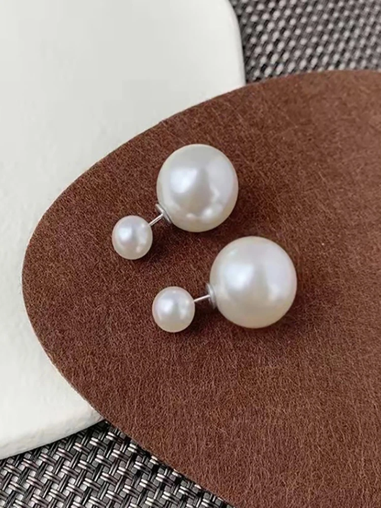 Simple Delicate Two-sided Imitation Pearl Ball Earrings Silver for Women Bijoux Korean Boucle Wedding Party Jewelry Girl Gifts