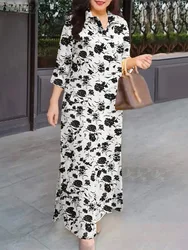Autumn Summer Fashion Printed Dresses ZANZEA Bohemain Holiday Vestidos Maxi Robe Women Elegant 3/4 Sleeve Lapel Work Sundress