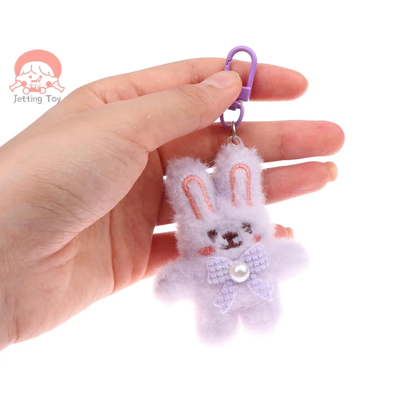 Bowknot Rabbit Plush Pendant Cartoon Bunny Keychain Soft Stuffed Doll Car Key Ring Backpack Bag Decor