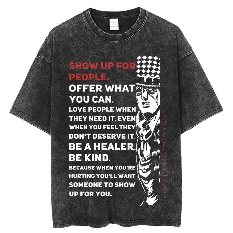 T Shirt Harajuku Oversize Tee Cotton fashion Streetwear Hot  Anime JoJo's Bizarre Adventure Vintage Washed Tshirts jojo