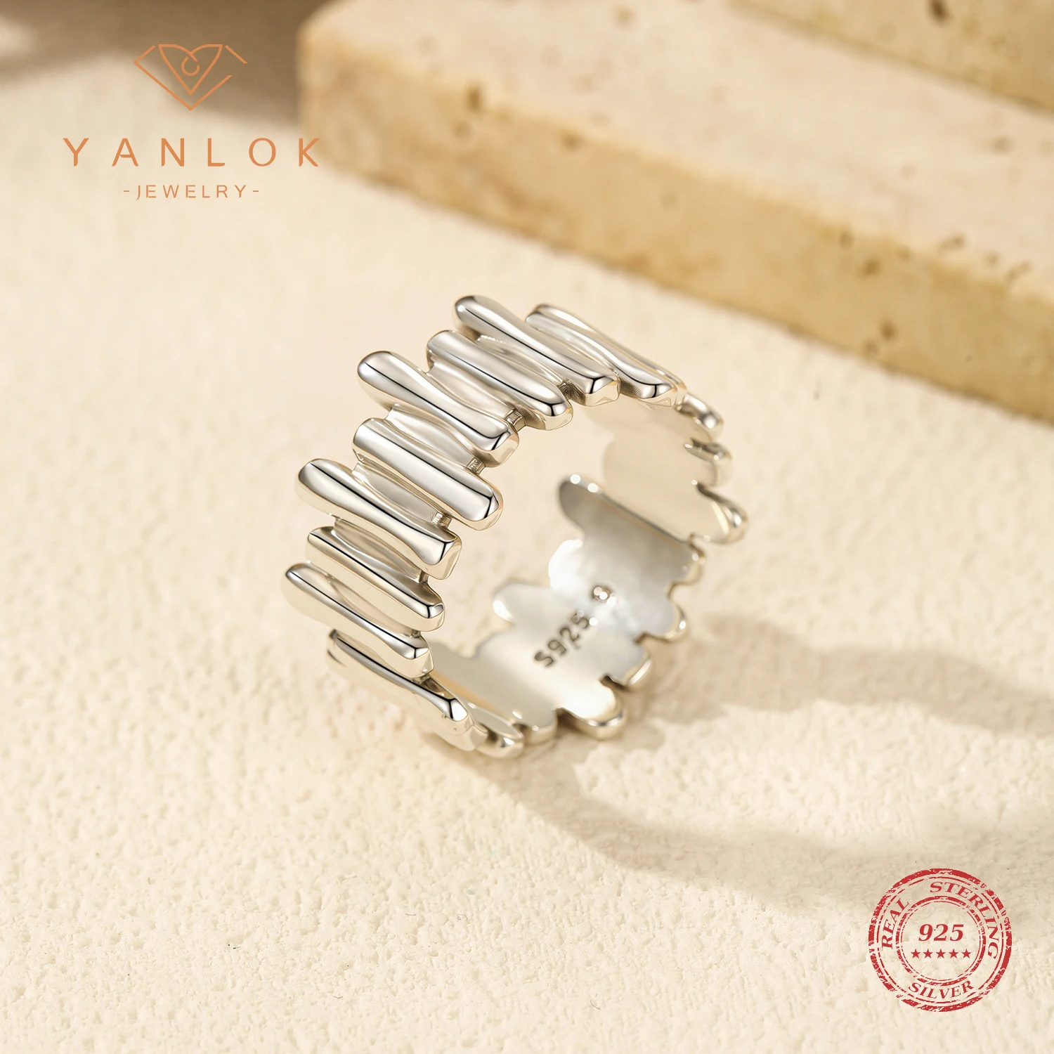 YANLOK 925 Sterling Silver Exquisite Irregular Geometric Design Finger Rings For Women Girls Party Fine Jewelry