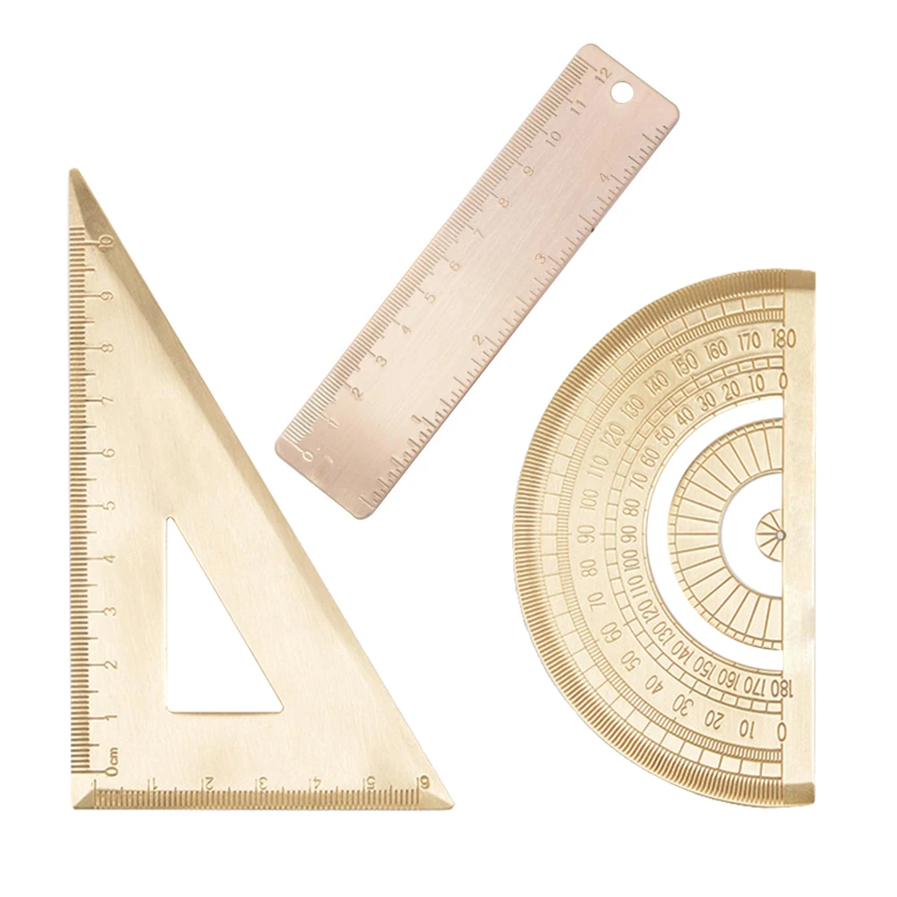 Brass Ruler Sets Triangle Protractor Straightedge Drawing Measurement Tools Math Clear Scale Geometry Student Teacher