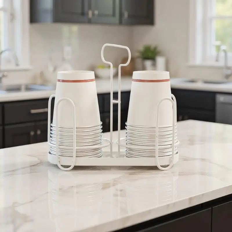 

Iron Art Cup Holder Dispenser Disposable Cup Rack Kitchen Countertop Storage Box Durable Coffee Cup Lid Storage for Home