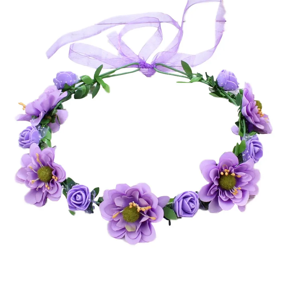 

3Pcs Realistic Floral Wreath Headband for Women Wedding Bridal Party Graduation Photo Shoot Hair Garland with Ribbon Strap