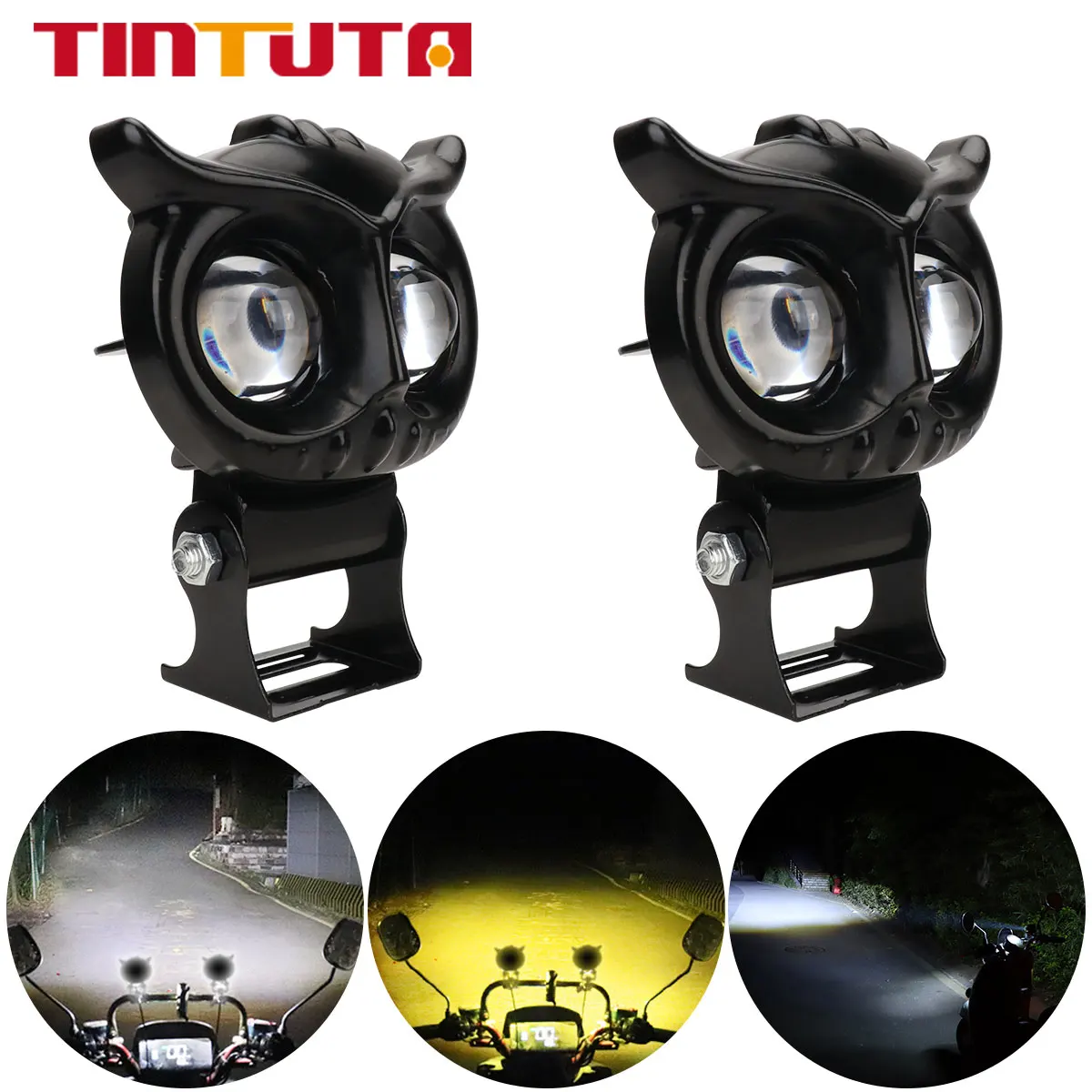 

2PCS 8000LM Motorcycle LED Auxiliary Headlights With Control Switch Dual Color ATV Scooter Driving For Racer Spotlight
