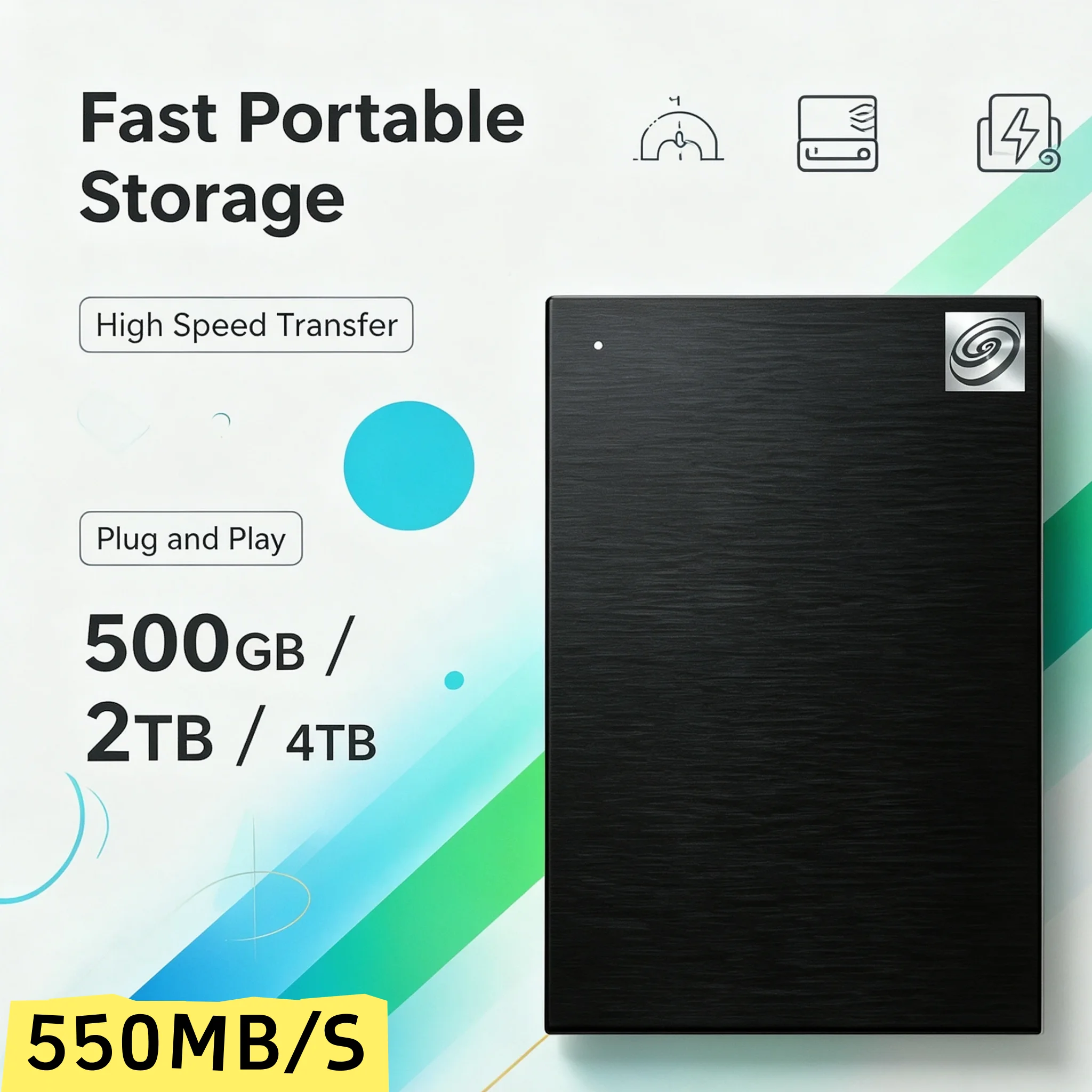 2.5 Inch USB3.0 Portable Hard Drive Black Large Capacity External HDD for Laptop Office Data Recovery 500GB 1TB 2TB 4TB