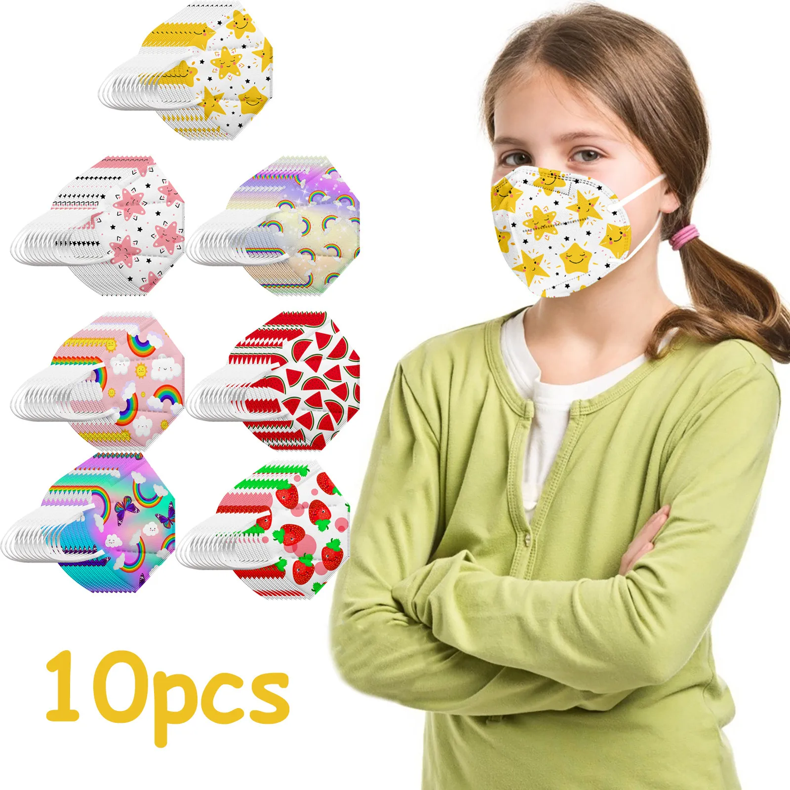10pcs Children's Disposable Masks Cute Cartoon Pattern Printed 3D Face Mask Soft Cozy Fabric Daily Protective Breathable Mask