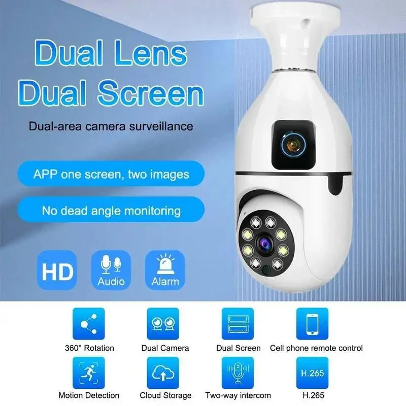 V380 1080P WIFI Dual Lens Bulb Camera Wireless PTZ IP Camera Video Night Vision Two Way Audio Indoor Network