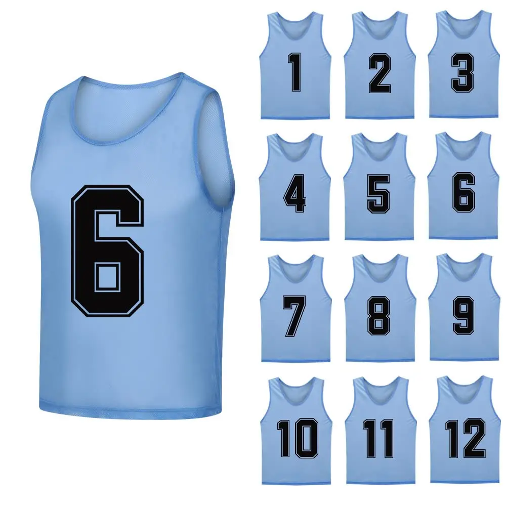 12 PCS Adults Soccer Pinnies Quick Drying Sports Vest Youth Sports Basketball Football Team Jerseys Training Numbered Top Suit