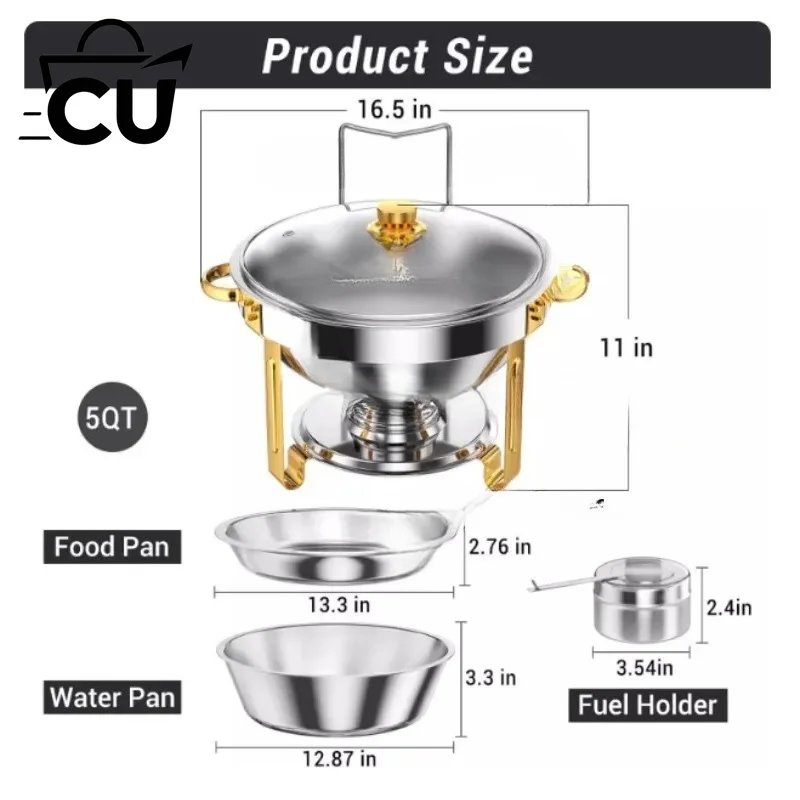 Suitable for 5QT-4.5L stainless steel circular hot pot buffet plate with glass cover and cover rack 5QT-4.5L