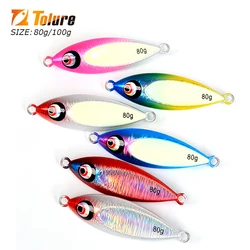 TOLU New 80g 100g Hard Bait Slow Sinking Jigging Metal Fishing Lure Jig Flat Glow Artificial Bait Long Casting Tackle