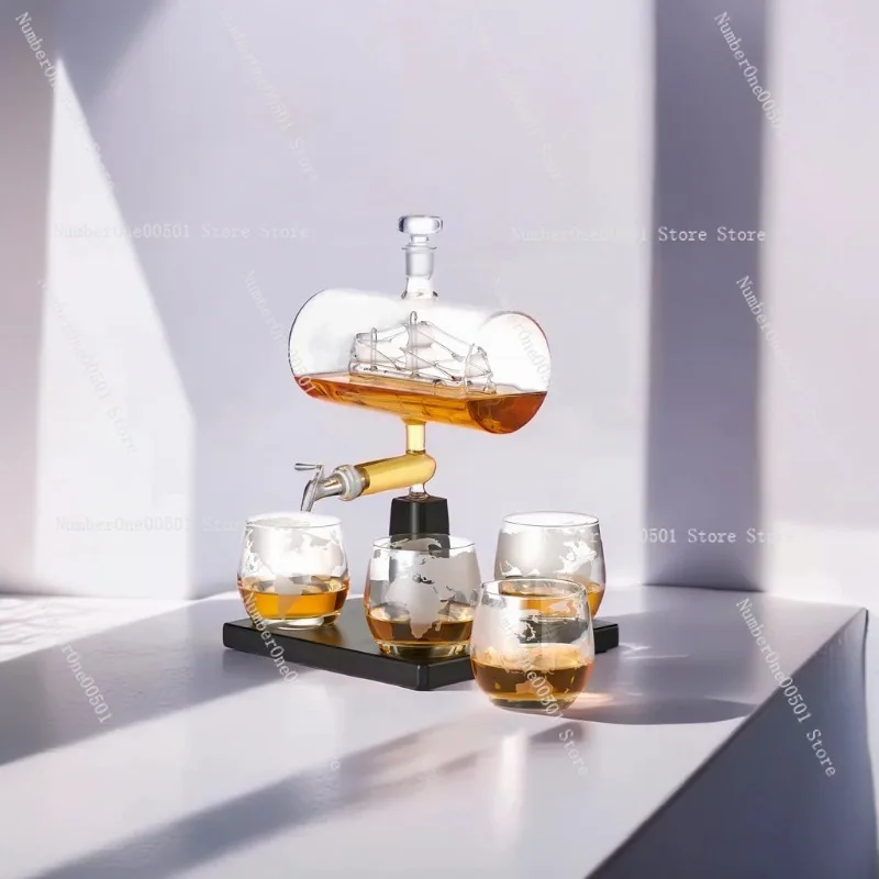 Sailing decanter Special-shaped decanter smooth Stainless steel faucet wine set Wine dispenser with switch