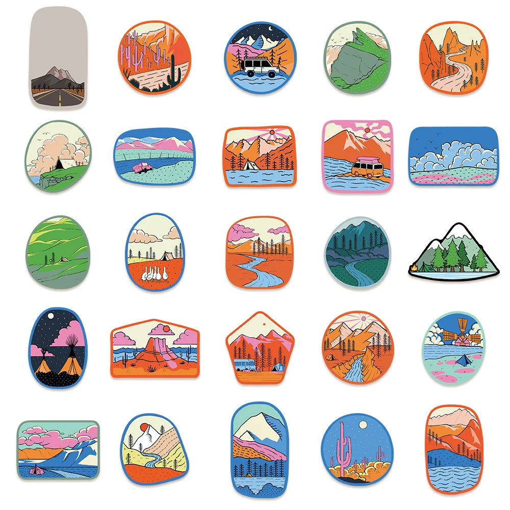 10/30/50pcs Cartoon Outdoor Camping Stickers Travel Decals DIY Phone Case Guitar Laptop Diary Funny Graffiti Sticker Decoration