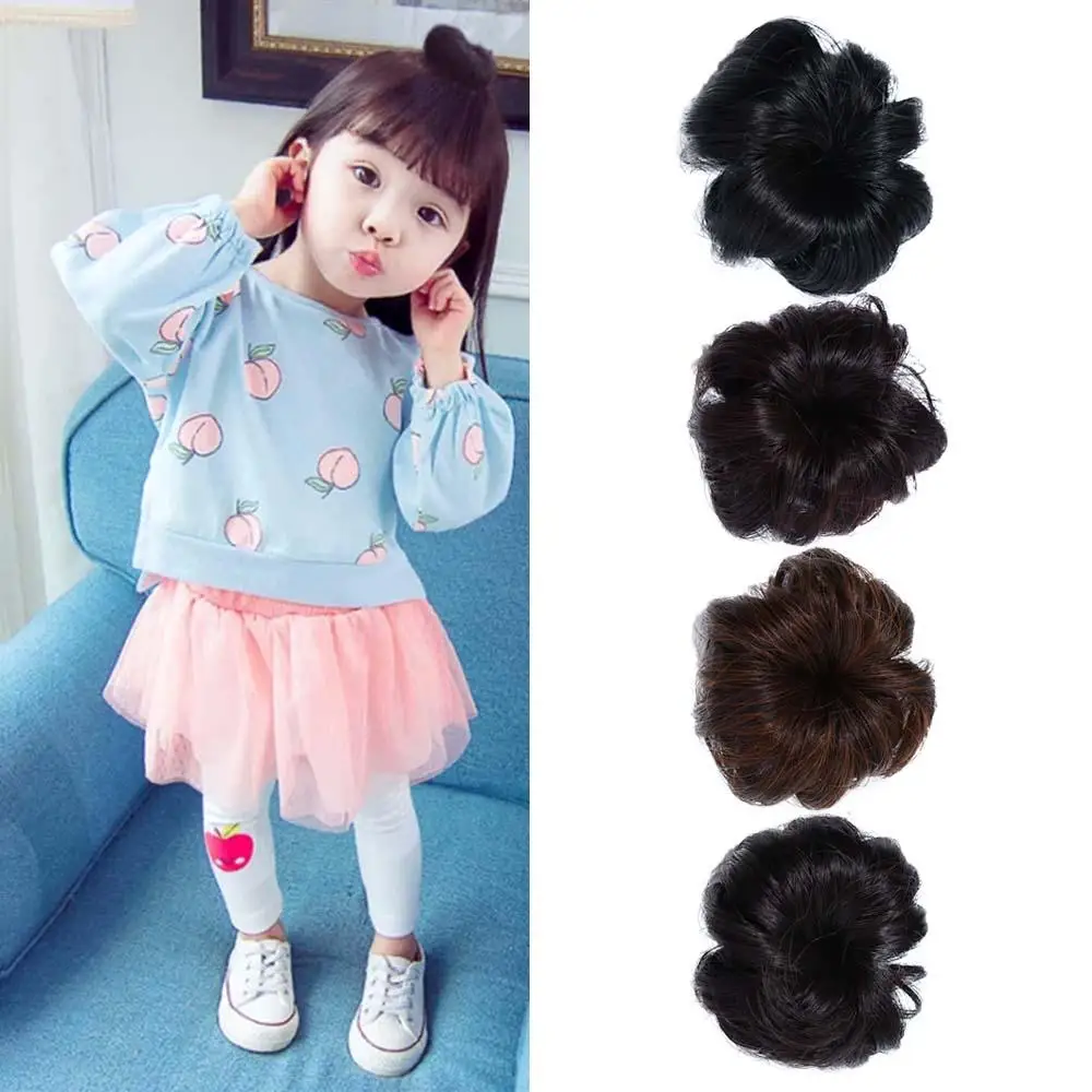 Crianças headwear crianças falso cabelo bun sintético bonito a maré menina peruca curta onda chignon peruca de cabelo do bebê bola cabeça hairpin