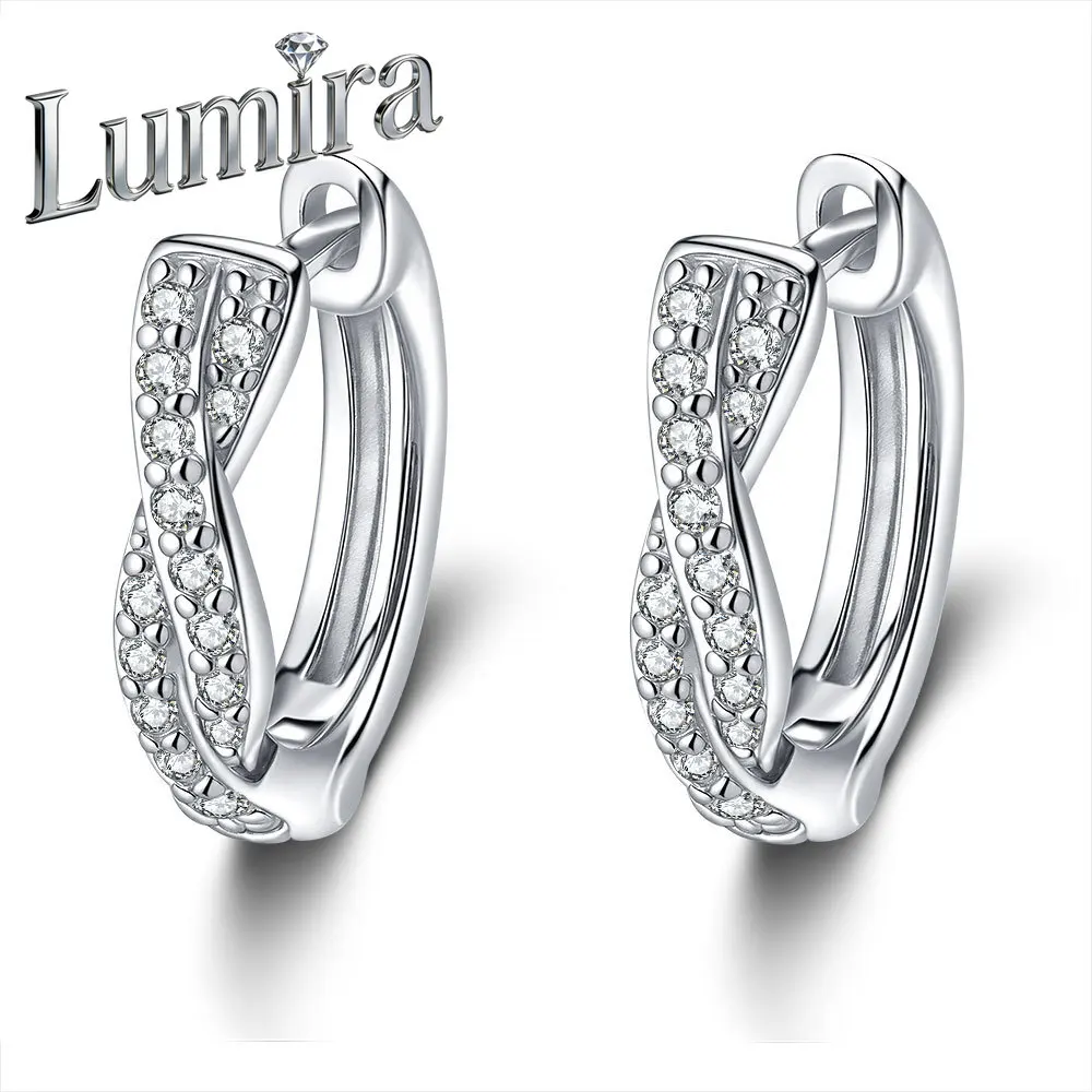 Lumira Platinum PT950 Chic Cross-Over Earrings Featuring Moissanite Stones Trendy Vintage Ear Cuffs