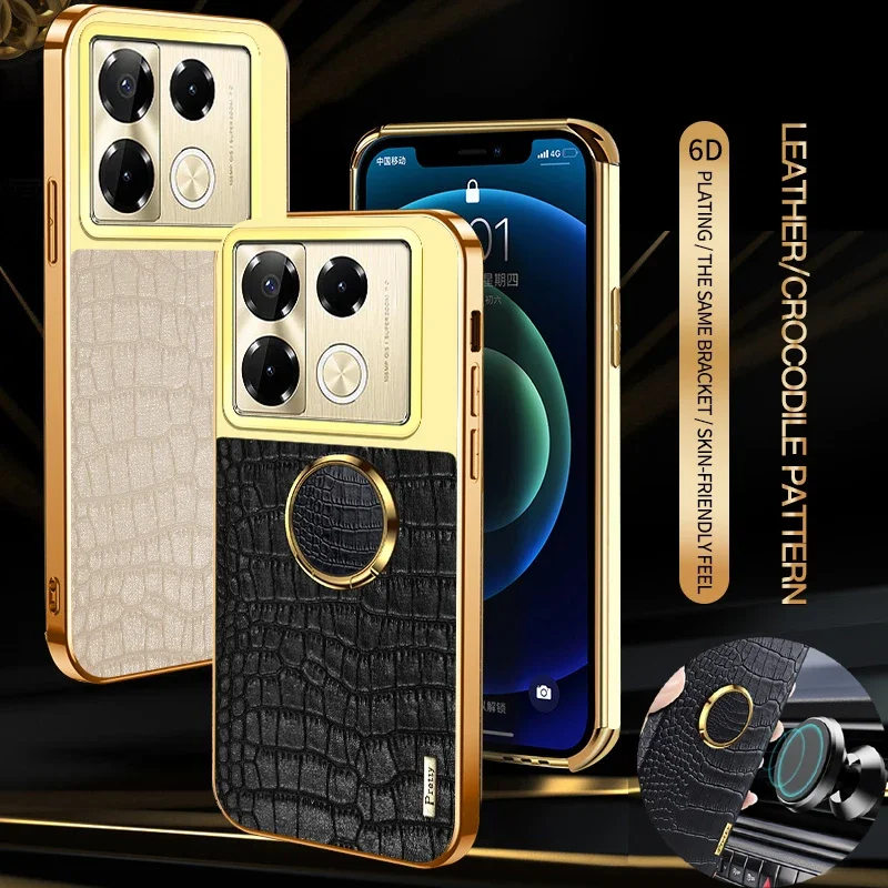 Per Infinix Note 40 Pro Plus 4G 5G Custodia per telefono con supporto ad anello magnetico Custodie con cover posteriore morbida in silicone in pelle con texture coccodrillo