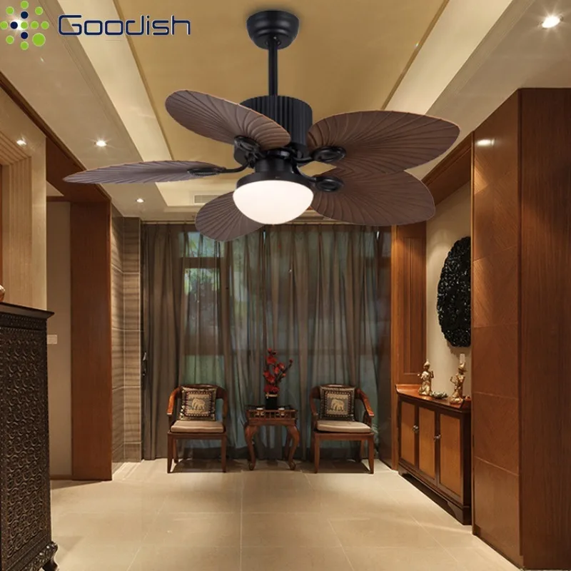Modern Minimalist Remote Control Wood Palm Leaf LED Ceiling Fan Art Creative Lustre Lamps for Bedroom Home Decoration Chandelier