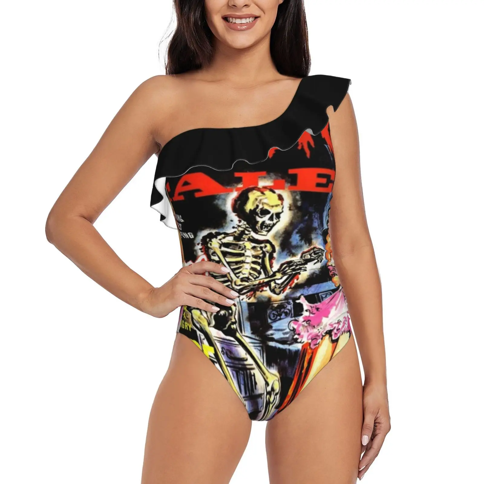 Vintage Horror Comic Sexy Print Swimwear Women One Piece Swimsuit Female Monokini Bathing Suit Swim Wear Vintage Horror Comic