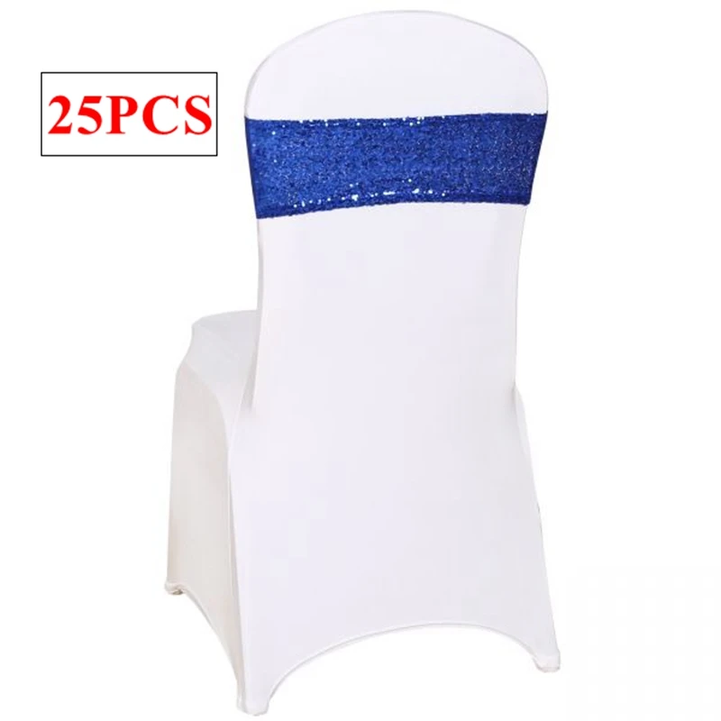 

25pcs Single Layer Lycra Sequin Chair Band Spandex Chair Sashes For Wedding Chair Cover Event Party Decoration