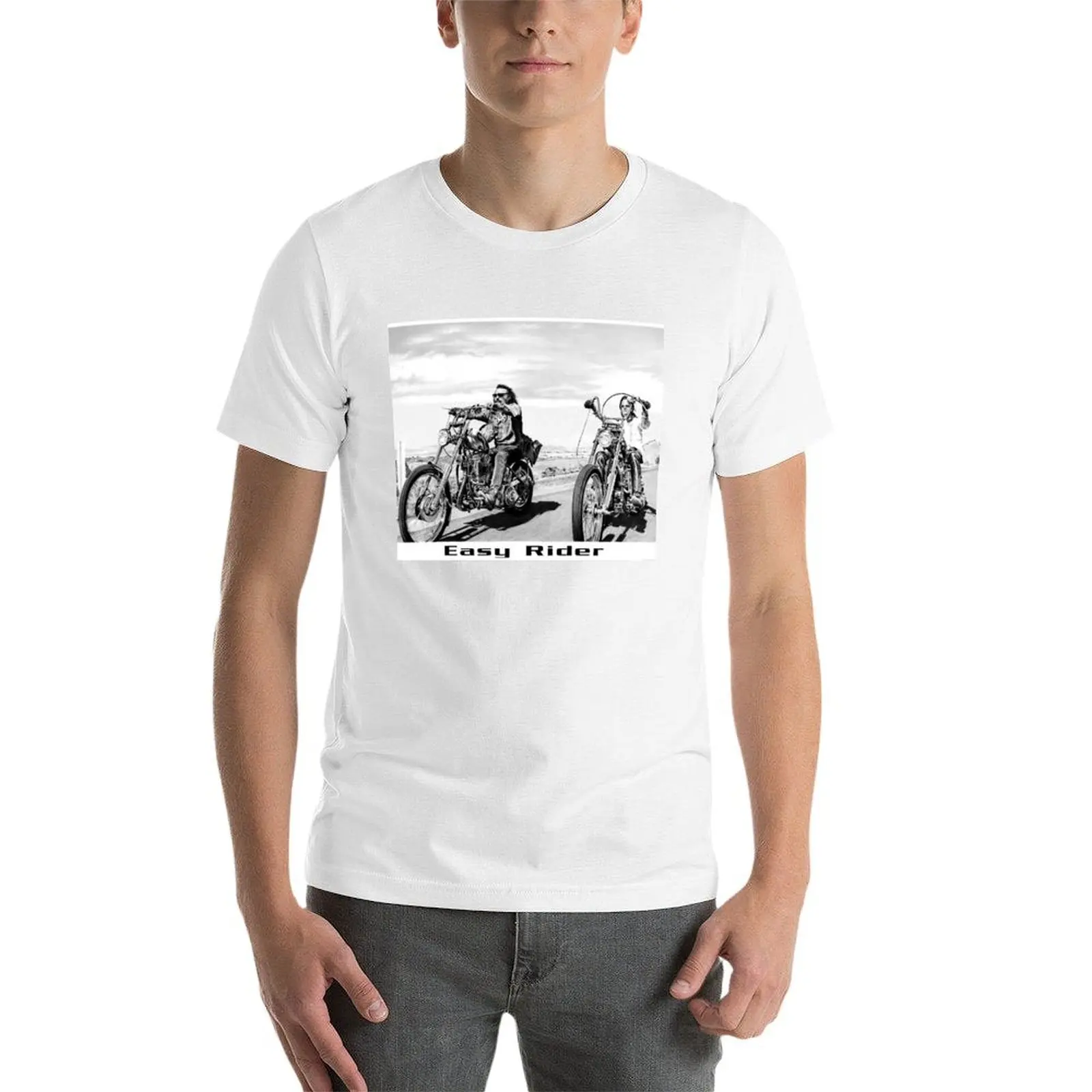 easy rider graphite drawing T-Shirt Casual Fashion Short Sleeve Cotton T-Shirt view 3